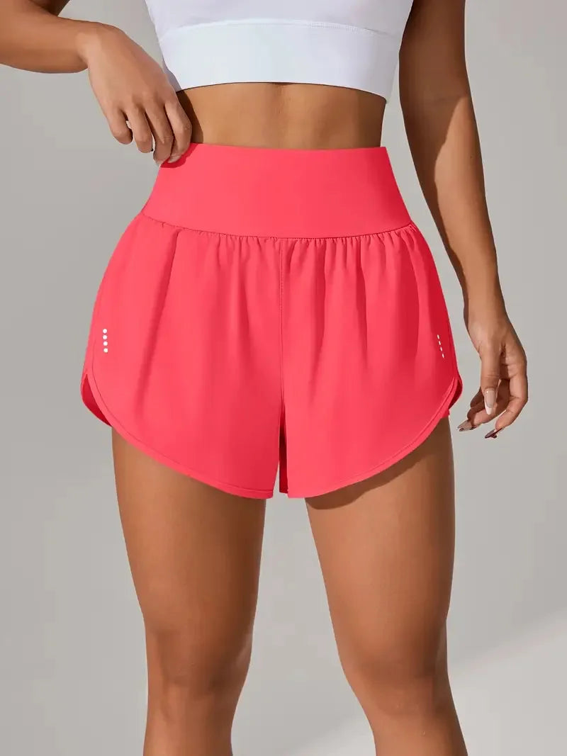 New Women's High Waisted Sports Shorts 2-in-1 Fake Two-Piece Yoga Pants Quick Dry Anti-Glare Slim Fit