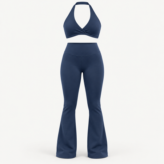Halter Flare Active Set in navy — studio product cover