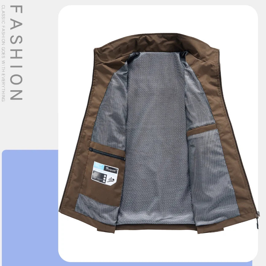 New Summer Men Outdoor Waterproof Quick Drying Cargo 5XL Vests Male Thin Mesh Breathable Waistcoats Climbing Sleeveless Jackets