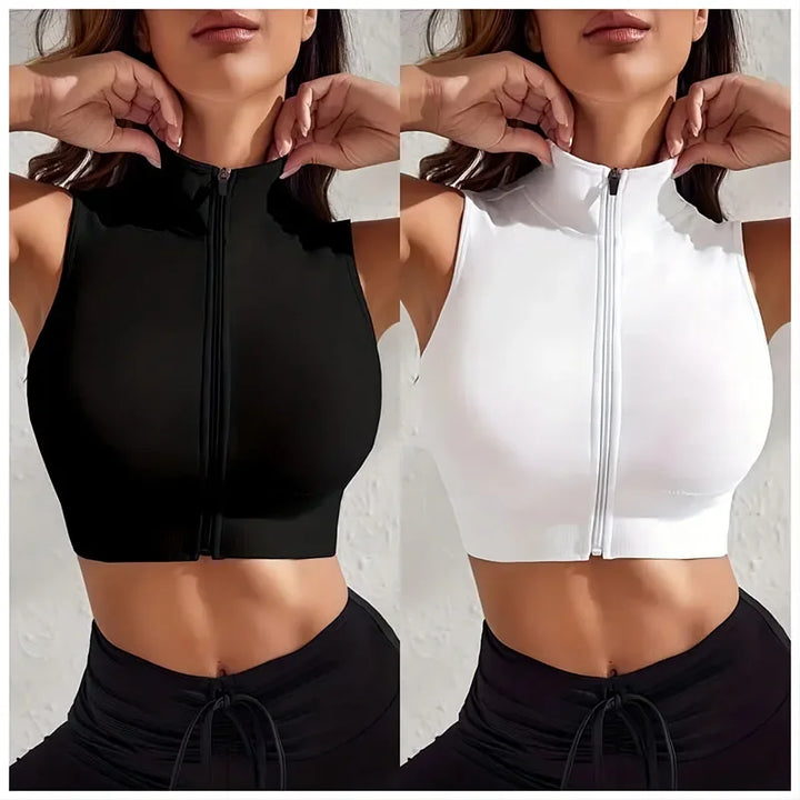 High Neck Zip Sports Crop
