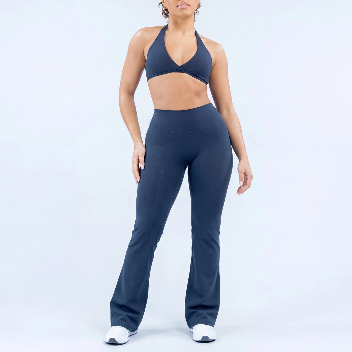 NCLAGEN Dyfe Yoga Sets Women 2 Pcs Gym Clothes Sports Halter Bra & Flare Pants Naked Feel Fitness Suit Pilates Yoga Activewear