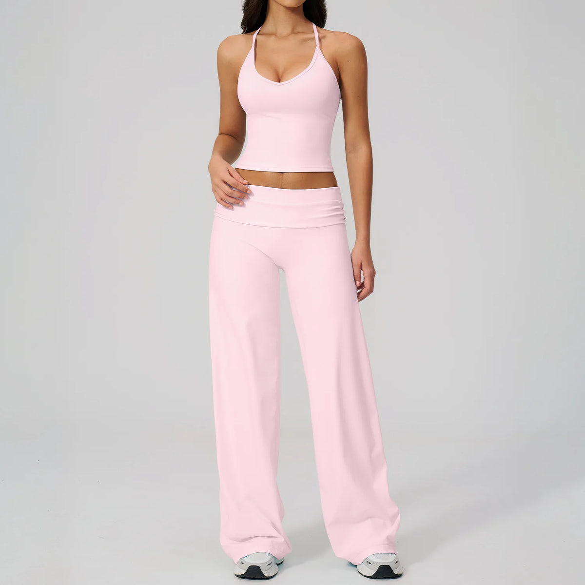 NCLAGEN Women Sportwear 2 Piece Yoga Set Pilates Tank Top Wide-leg Trousers Workout Gym Clothes Fitness Suit Speed Activewear