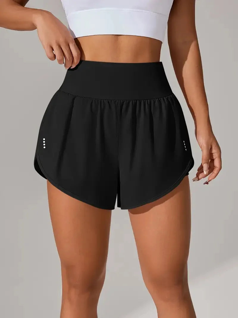 New Women's High Waisted Sports Shorts 2-in-1 Fake Two-Piece Yoga Pants Quick Dry Anti-Glare Slim Fit