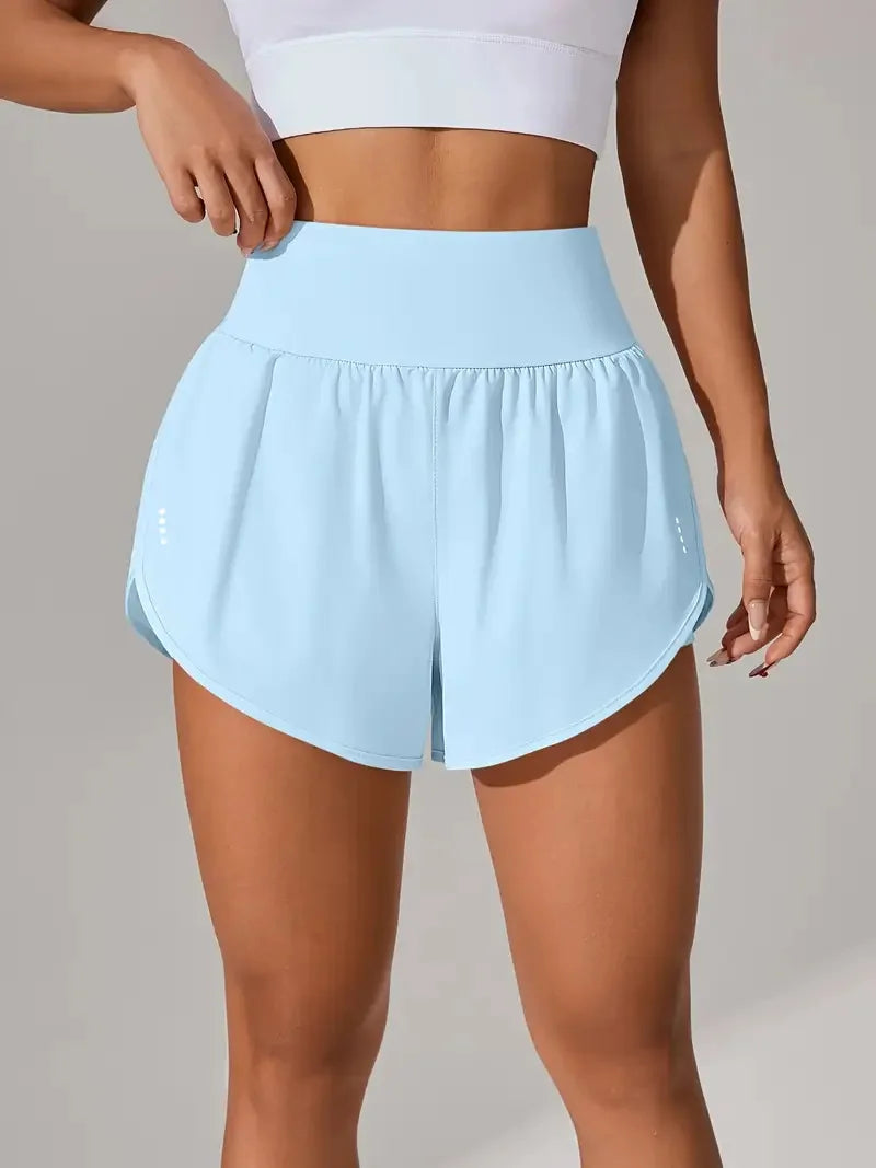 New Women's High Waisted Sports Shorts 2-in-1 Fake Two-Piece Yoga Pants Quick Dry Anti-Glare Slim Fit