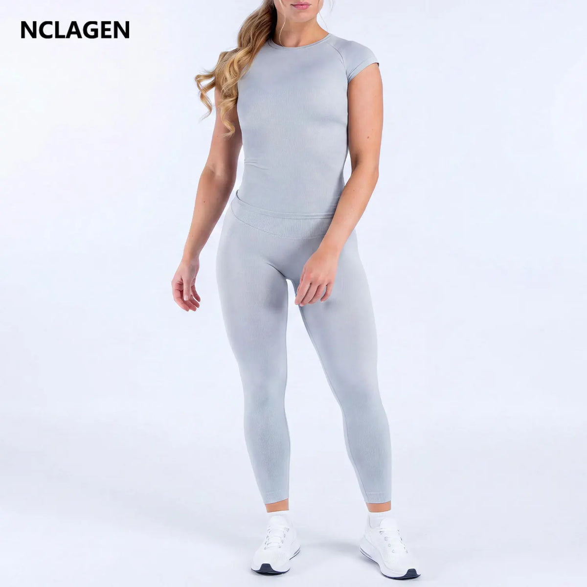 NCLAGEN Yoga Sets 18 Women Gym Clothes Defy Short Sleeve Top And Defy Leggings 2 Piece Fitness Seamless Suit Workout Sportswear
