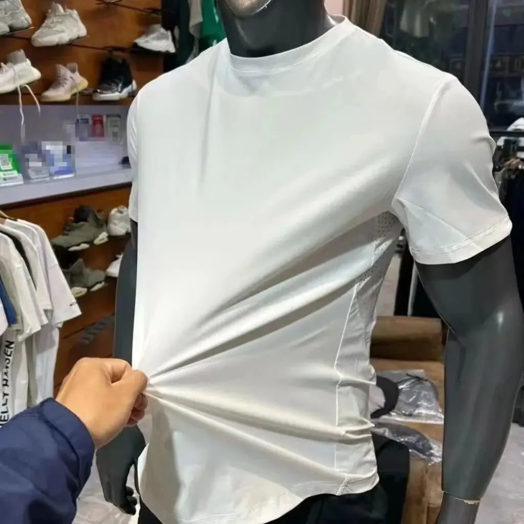 2025 summer new men's short sleeved breathable quick drying elastic personalized splicing comfortable casual versatile youth T-s
