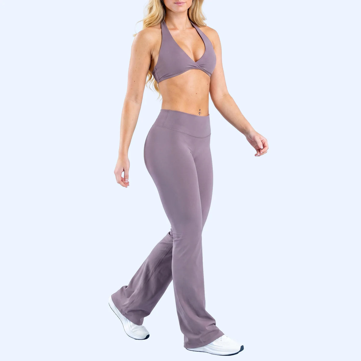 NCLAGEN Dyfe Yoga Sets Women 2 Pcs Gym Clothes Sports Halter Bra & Flare Pants Naked Feel Fitness Suit Pilates Yoga Activewear