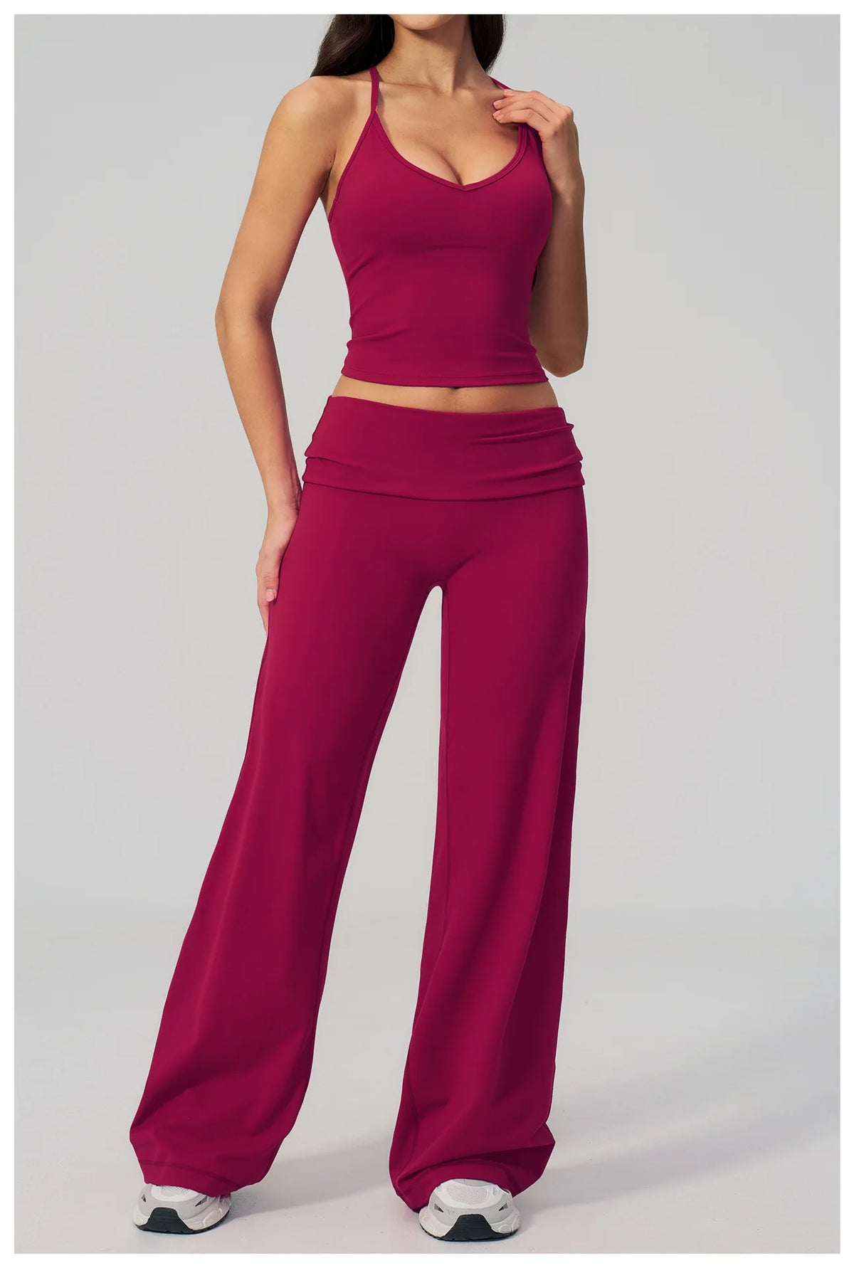 NCLAGEN Women Sportwear 2 Piece Yoga Set Pilates Tank Top Wide-leg Trousers Workout Gym Clothes Fitness Suit Speed Activewear