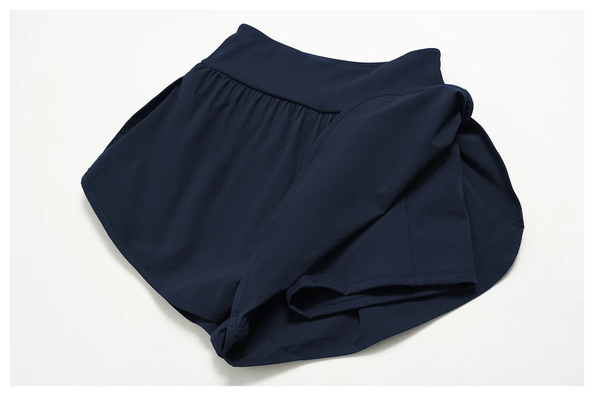 New False Two-piece Sports Shorts Gym Clothes Women Yoga Fitness Short Pants Outdoor Breathable Quick Drying High Waist Tights
