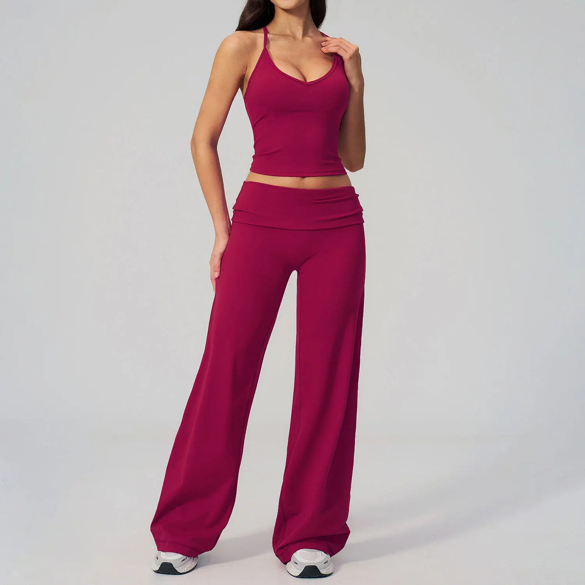 NCLAGEN Women Sportwear 2 Piece Yoga Set Pilates Tank Top Wide-leg Trousers Workout Gym Clothes Fitness Suit Speed Activewear