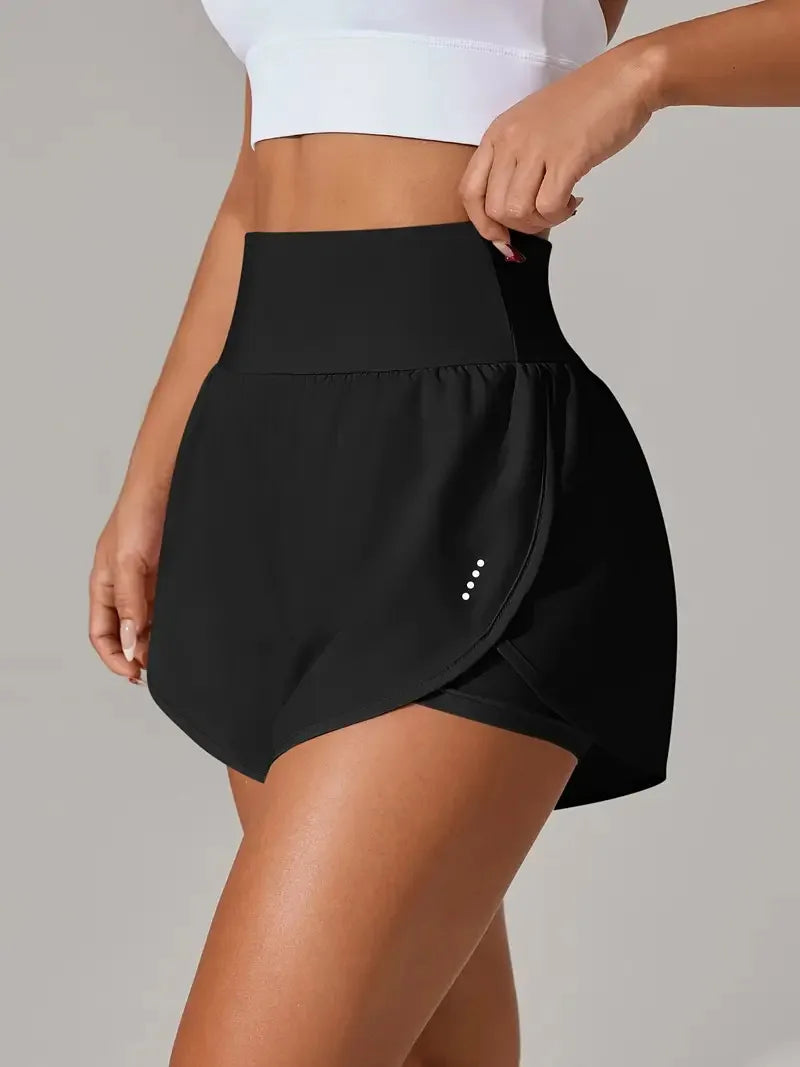 New Women's High Waisted Sports Shorts 2-in-1 Fake Two-Piece Yoga Pants Quick Dry Anti-Glare Slim Fit