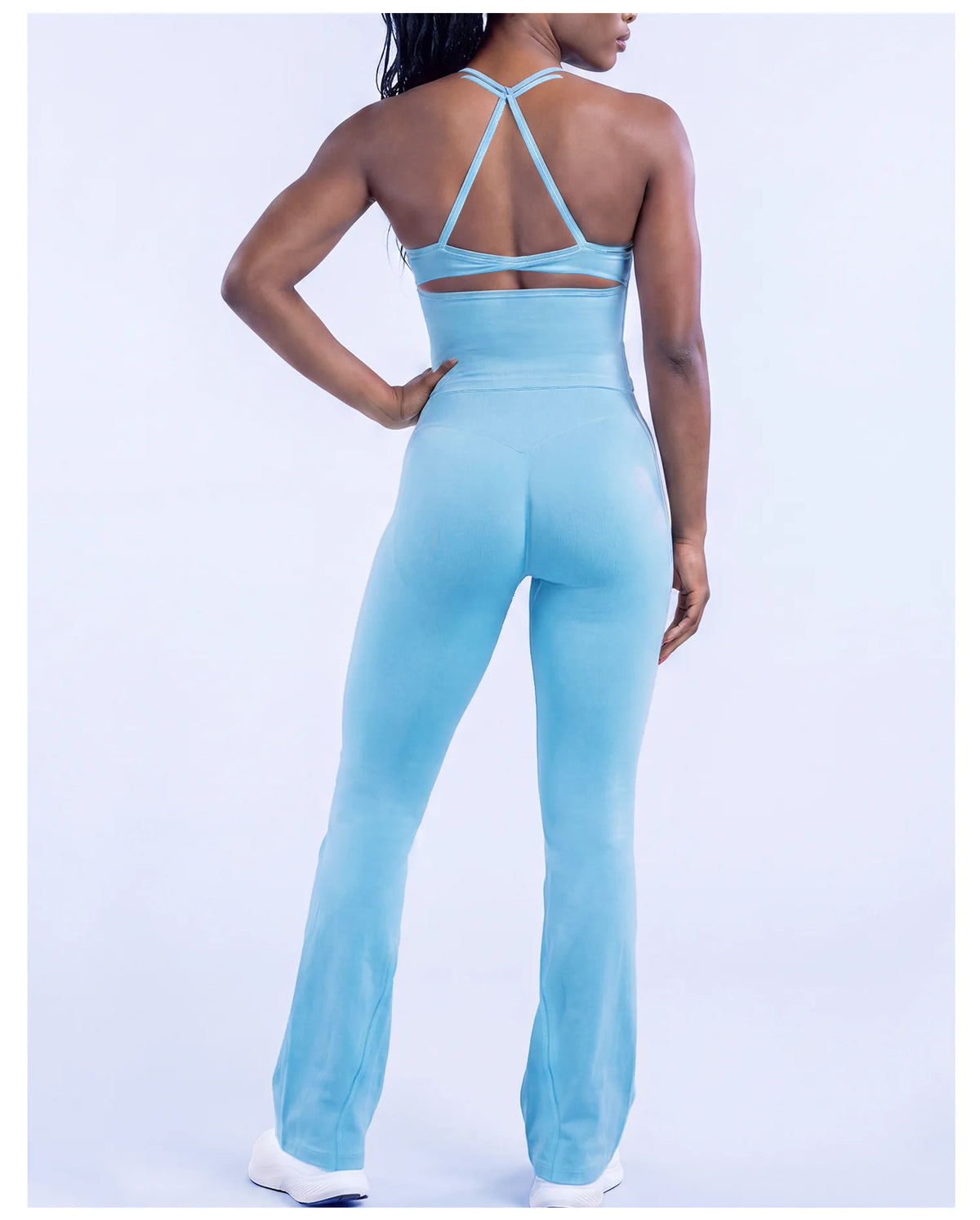 NCLAGEN Yoga Sets Women Gym Clothes 2 Pcs Seamless Twist Back Tank Top & Flares Scrunch Booty Fitness Suit Workout Activewear