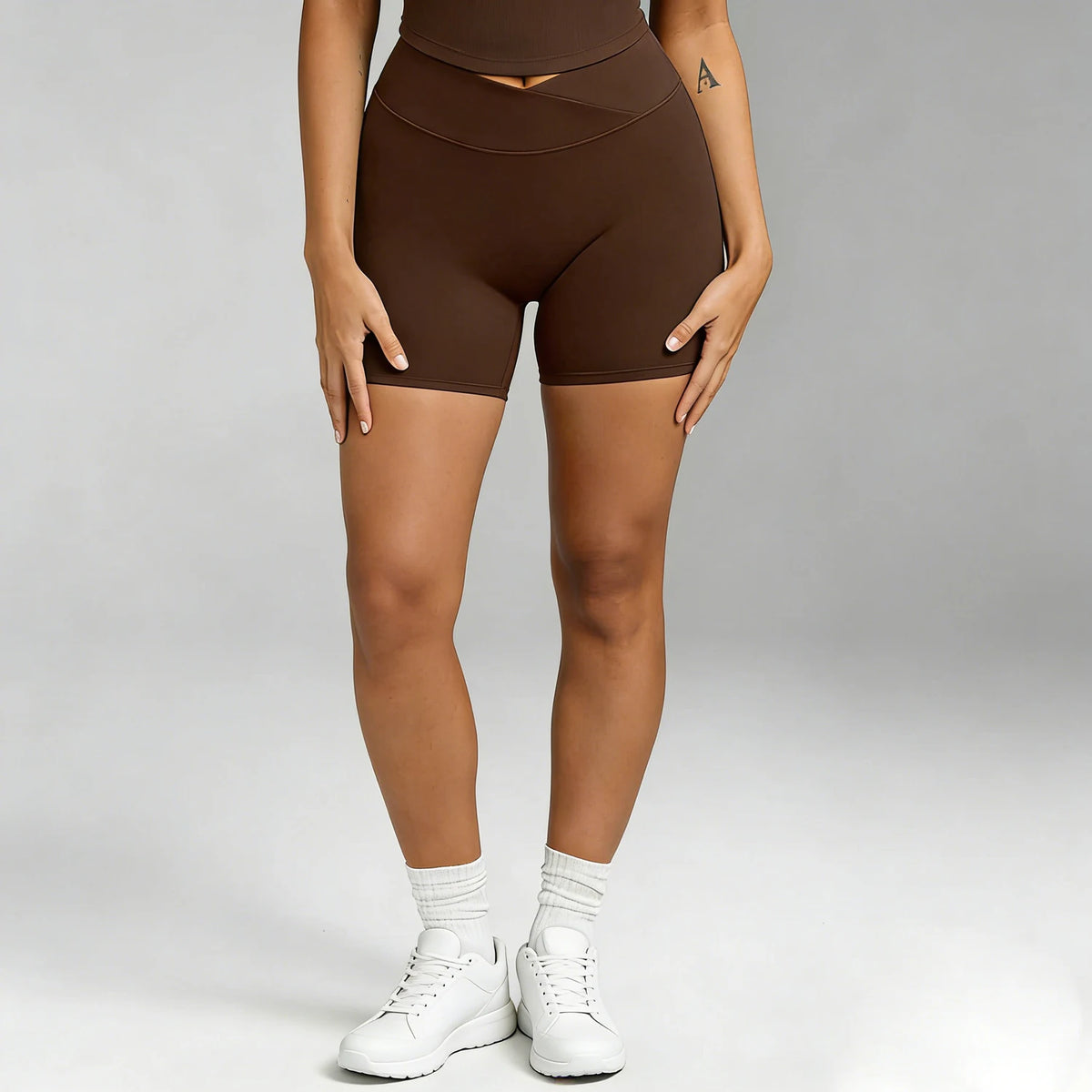 Women Sports Shorts Cross High Waist Elasticity Tight Fitting Yoga Shorts Quick Dry Breathable Moisture Wicking Fitness Pants