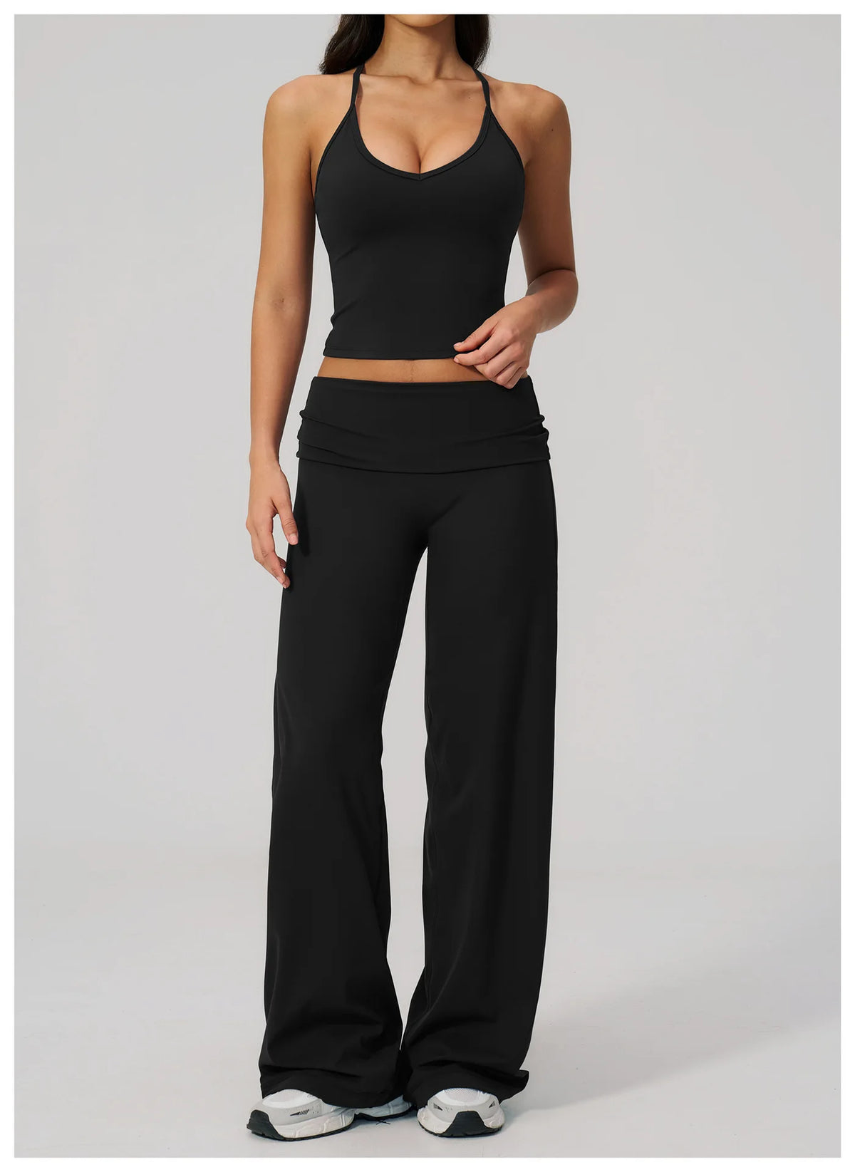 NCLAGEN Women Sportwear 2 Piece Yoga Set Pilates Tank Top Wide-leg Trousers Workout Gym Clothes Fitness Suit Speed Activewear