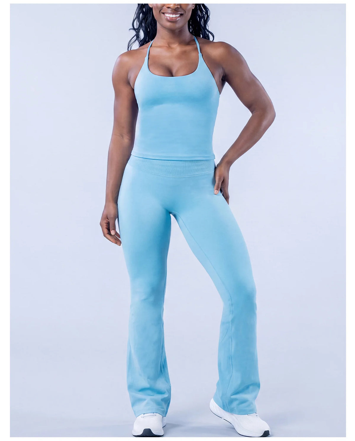 NCLAGEN Yoga Sets Women Gym Clothes 2 Pcs Seamless Twist Back Tank Top & Flares Scrunch Booty Fitness Suit Workout Activewear