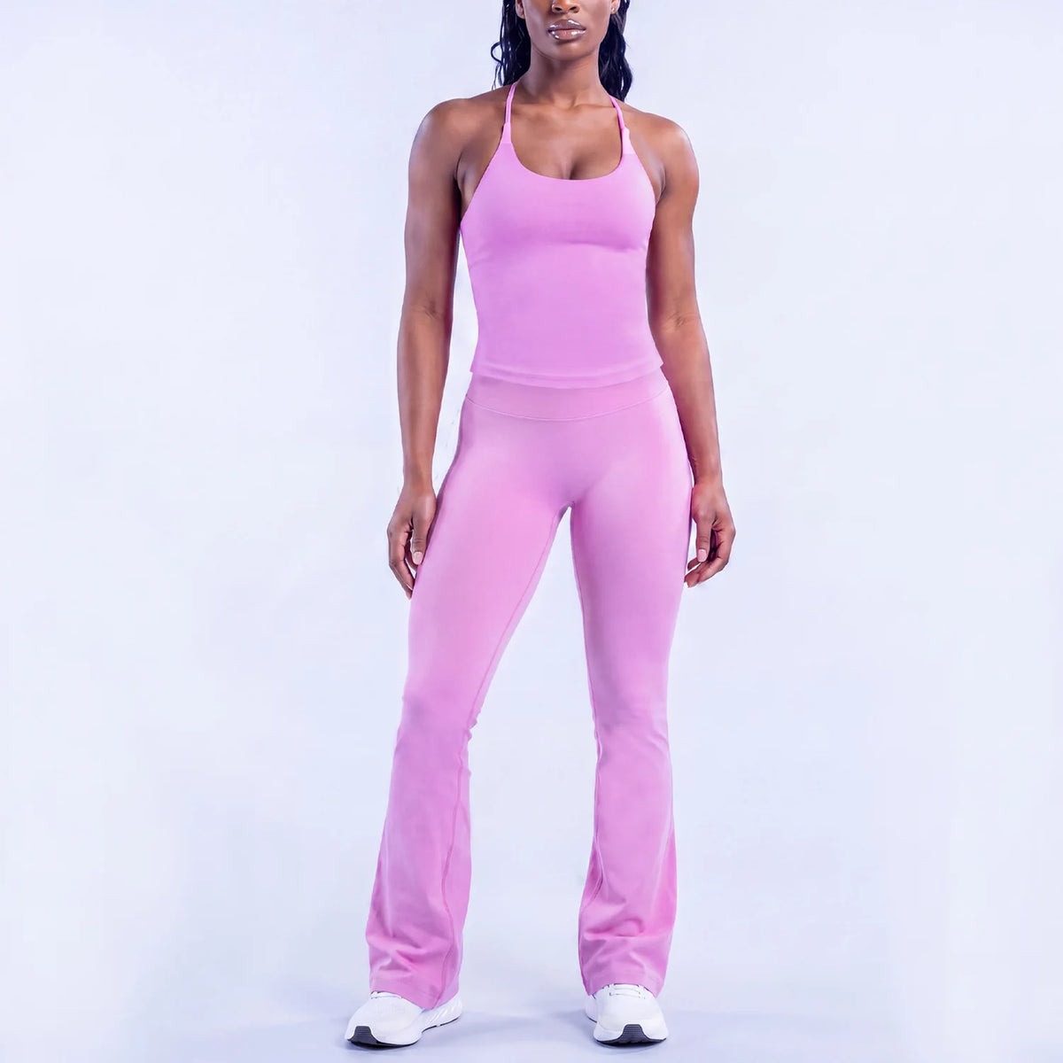 NCLAGEN Yoga Sets Women Gym Clothes 2 Pcs Seamless Twist Back Tank Top & Flares Scrunch Booty Fitness Suit Workout Activewear