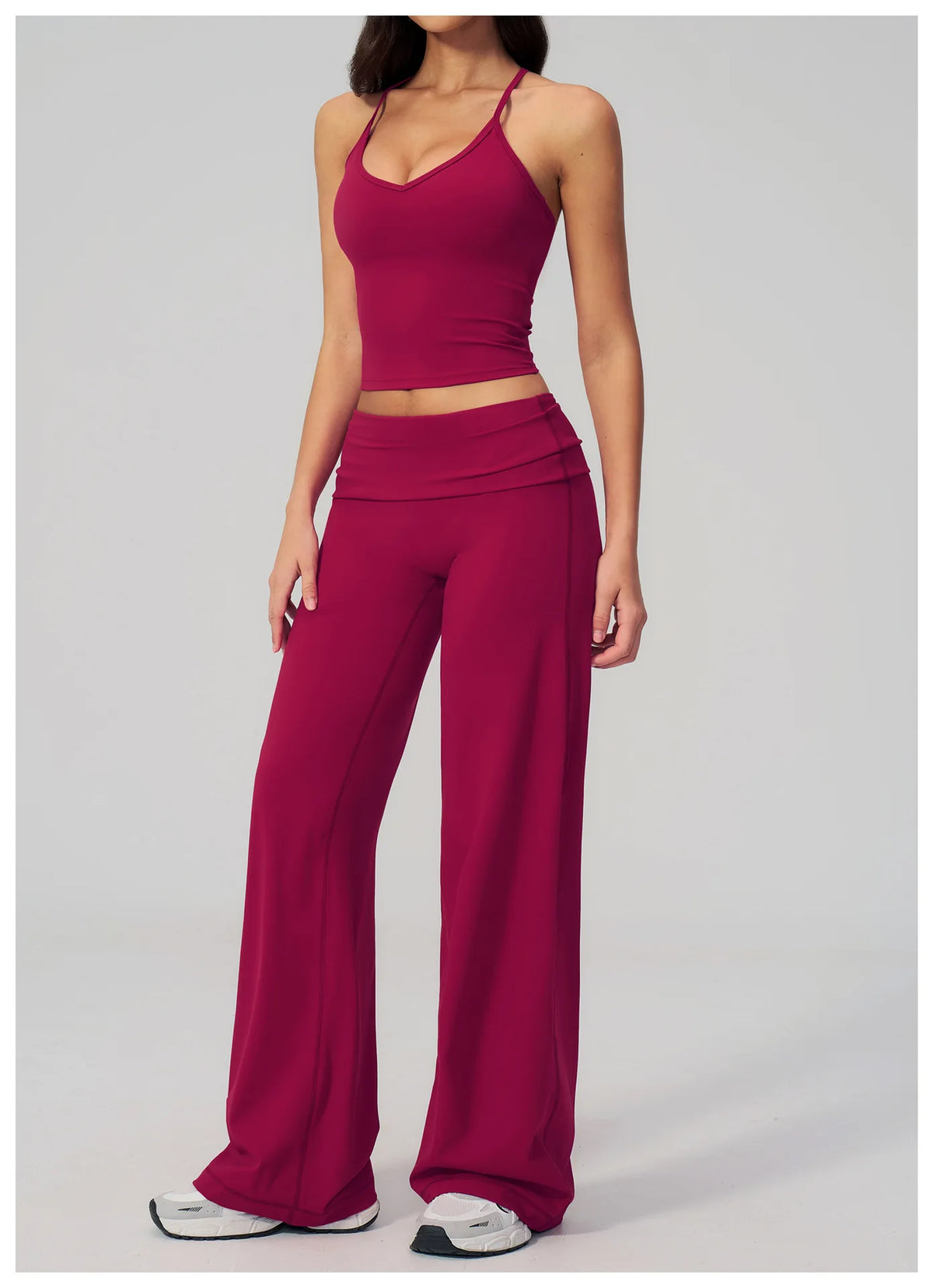 NCLAGEN Women Sportwear 2 Piece Yoga Set Pilates Tank Top Wide-leg Trousers Workout Gym Clothes Fitness Suit Speed Activewear