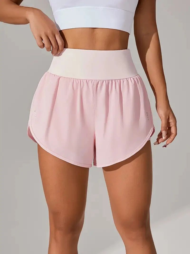 New Women's High Waisted Sports Shorts 2-in-1 Fake Two-Piece Yoga Pants Quick Dry Anti-Glare Slim Fit