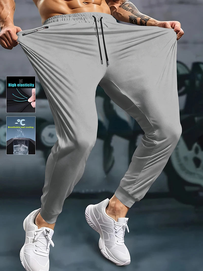 Men's Athletic Stretchy Quick Dry Pants with Zipper Pockets Lightweight Sweatpants for Outdoor Hiking Fishing Running Workout
