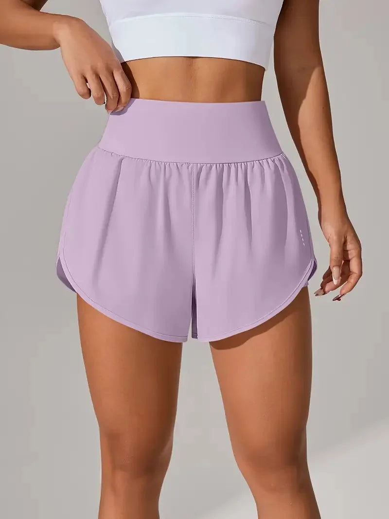 New Women's High Waisted Sports Shorts 2-in-1 Fake Two-Piece Yoga Pants Quick Dry Anti-Glare Slim Fit