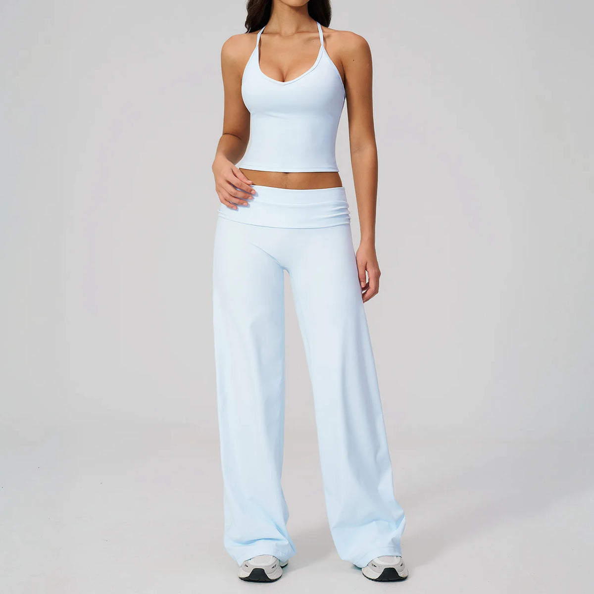 NCLAGEN Women Sportwear 2 Piece Yoga Set Pilates Tank Top Wide-leg Trousers Workout Gym Clothes Fitness Suit Speed Activewear
