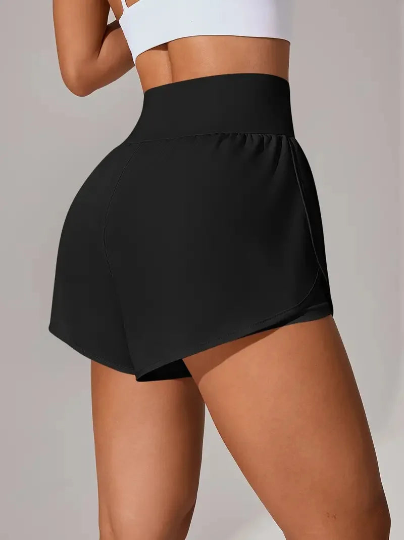 New Women's High Waisted Sports Shorts 2-in-1 Fake Two-Piece Yoga Pants Quick Dry Anti-Glare Slim Fit