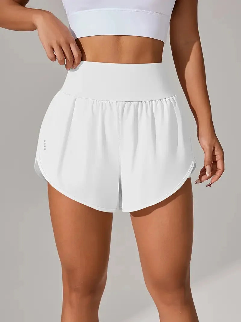 New Women's High Waisted Sports Shorts 2-in-1 Fake Two-Piece Yoga Pants Quick Dry Anti-Glare Slim Fit