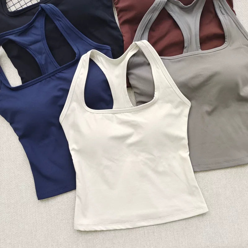 Women's Square Neck Racerback Sports Bra Fixed Pads Shockproof for Yoga Pilates Running Gym