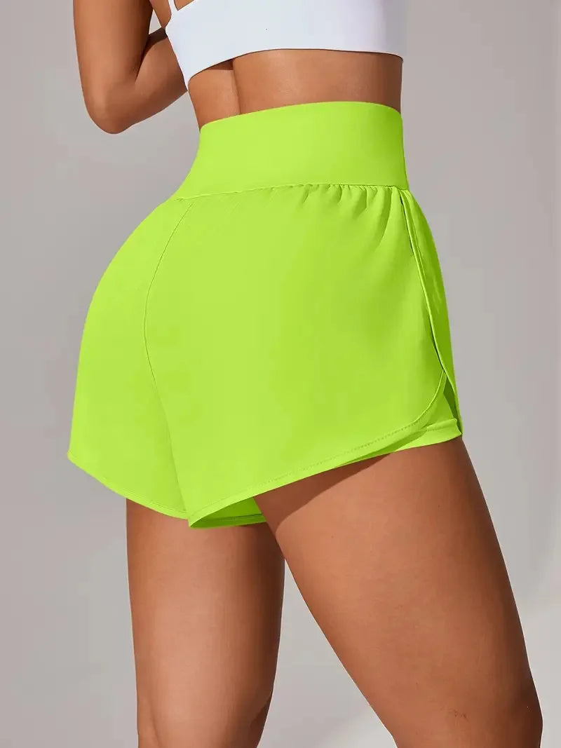 New Women's High Waisted Sports Shorts 2-in-1 Fake Two-Piece Yoga Pants Quick Dry Anti-Glare Slim Fit