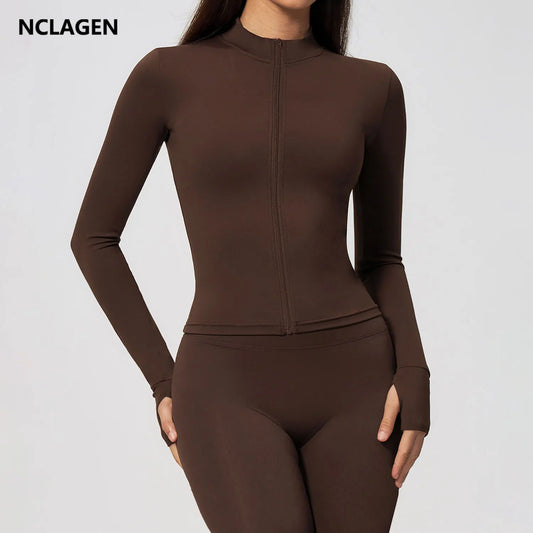 NCLAGEN Gym Sports Top Women Zip Tight Long Sleeve  Naked Feel Fitness Jacket Training Quick Dry Breathable Running Yoga Blouse