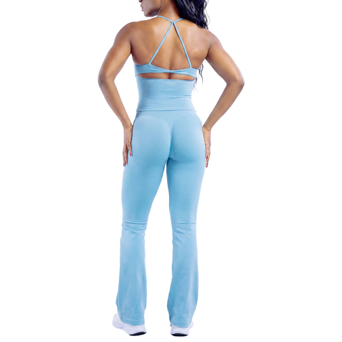 NCLAGEN Yoga Sets Women Gym Clothes 2 Pcs Seamless Twist Back Tank Top & Flares Scrunch Booty Fitness Suit Workout Activewear