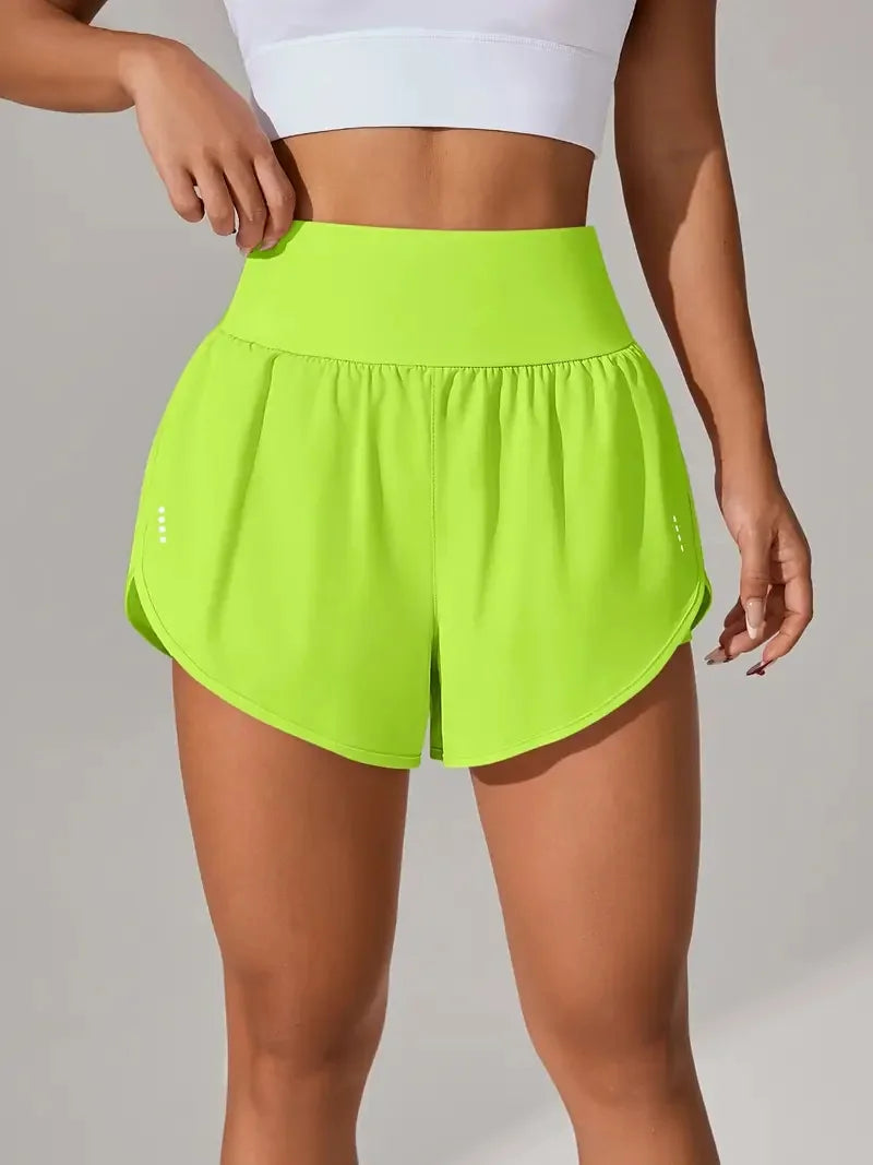 New Women's High Waisted Sports Shorts 2-in-1 Fake Two-Piece Yoga Pants Quick Dry Anti-Glare Slim Fit