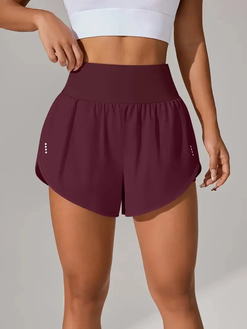 New Women's High Waisted Sports Shorts 2-in-1 Fake Two-Piece Yoga Pants Quick Dry Anti-Glare Slim Fit