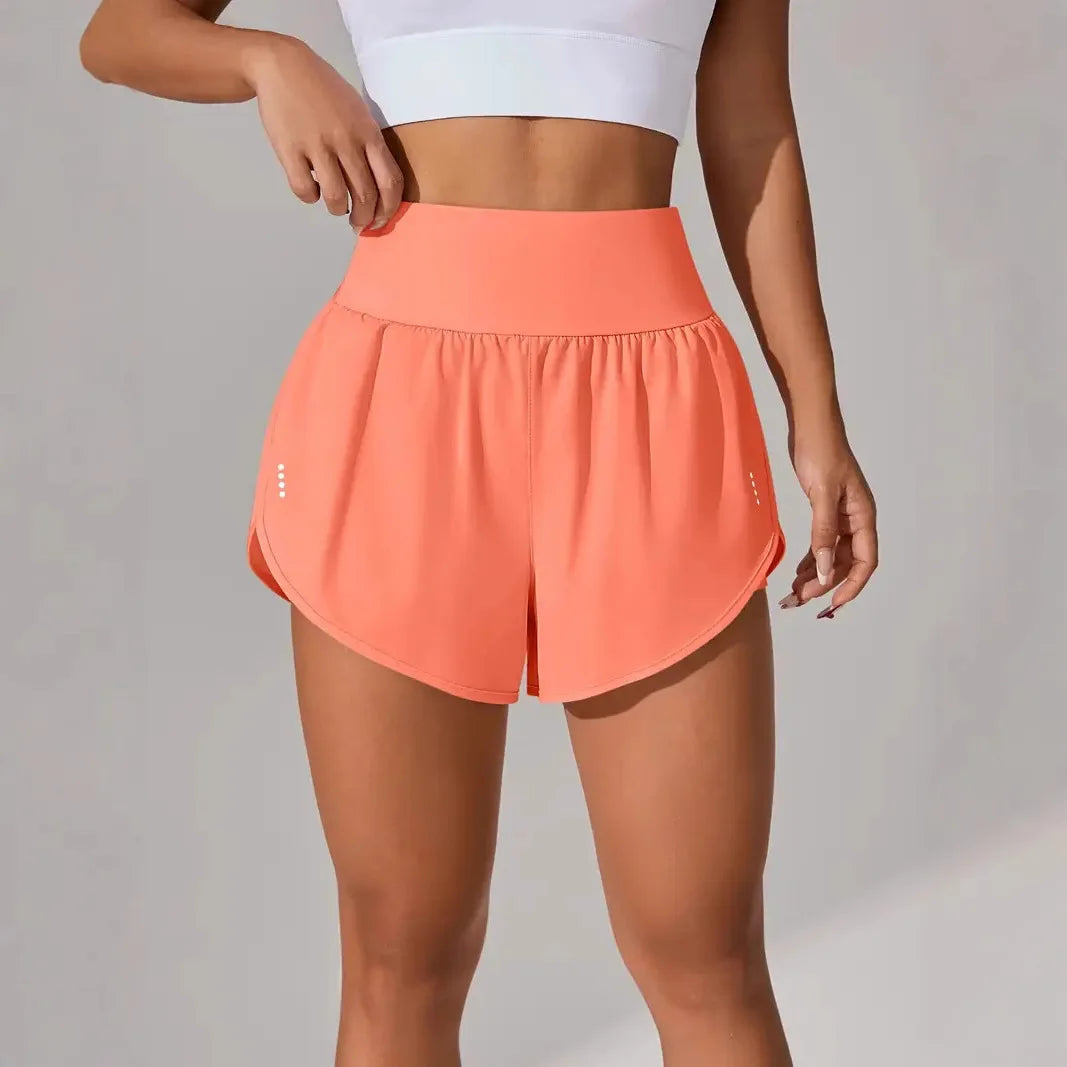 New Women's High Waisted Sports Shorts 2-in-1 Fake Two-Piece Yoga Pants Quick Dry Anti-Glare Slim Fit