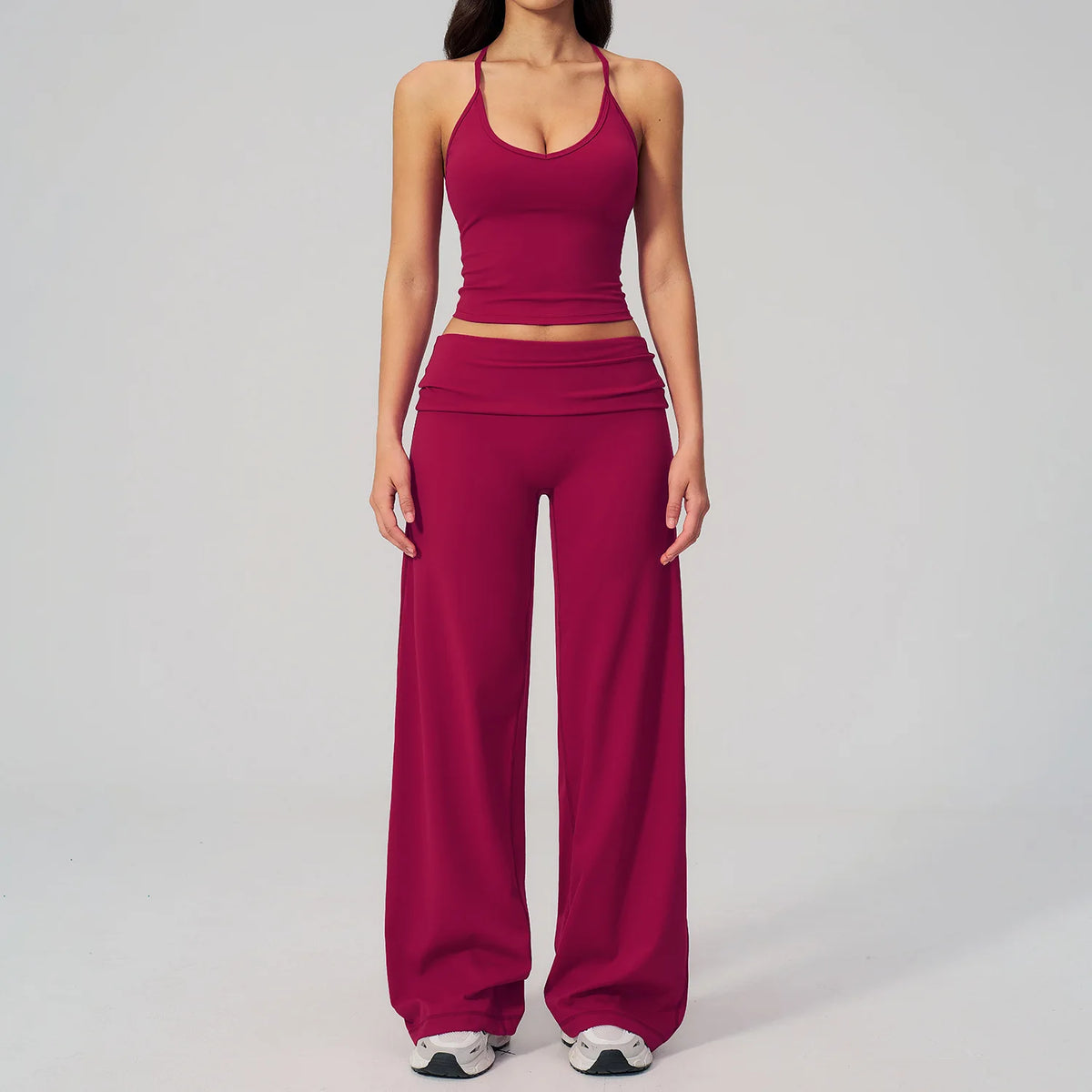 NCLAGEN Women Sportwear 2 Piece Yoga Set Pilates Tank Top Wide-leg Trousers Workout Gym Clothes Fitness Suit Speed Activewear
