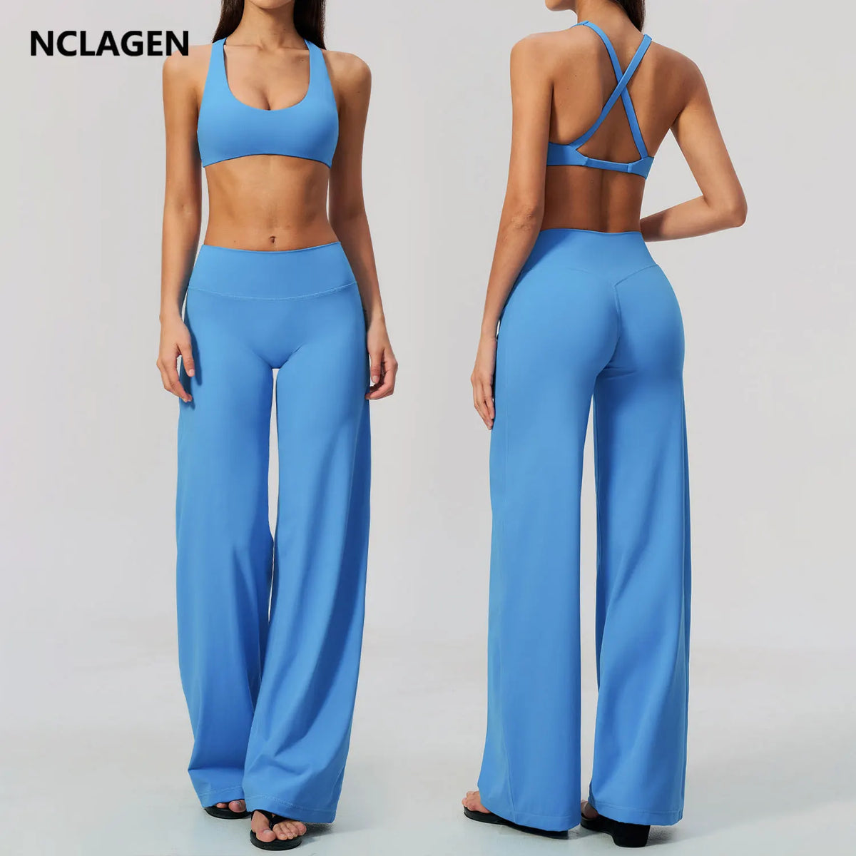 NCLAGEN Gym Set 2 Piece Workout Clothes For Women Bra & Wide-leg Trousers High Wais Fitness Suit Sport Outfit Pilates Sportwear