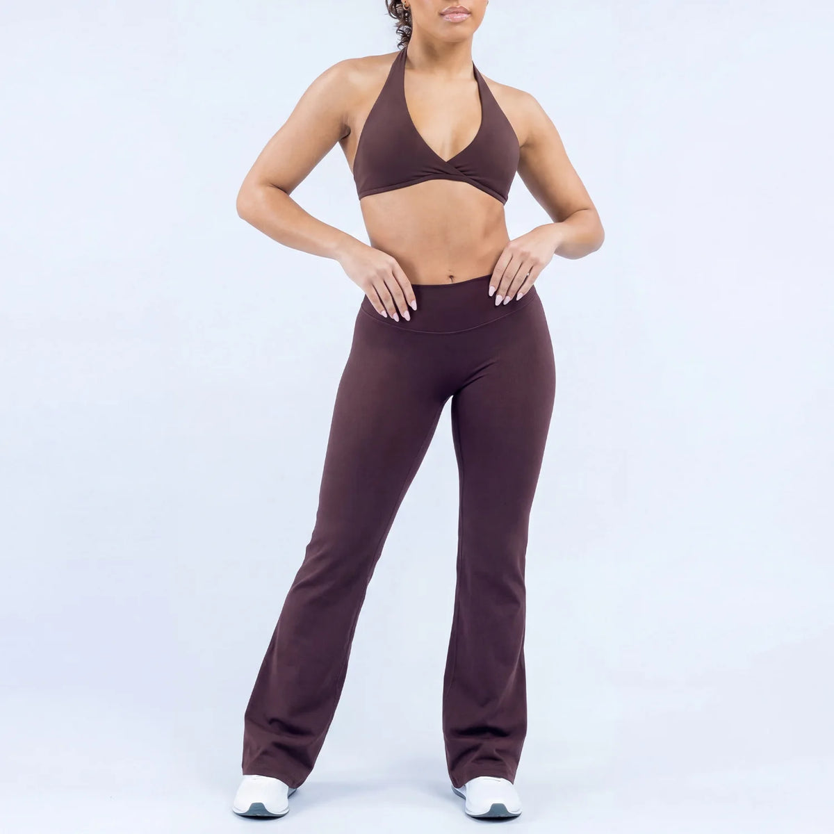 NCLAGEN Dyfe Yoga Sets Women 2 Pcs Gym Clothes Sports Halter Bra & Flare Pants Naked Feel Fitness Suit Pilates Yoga Activewear