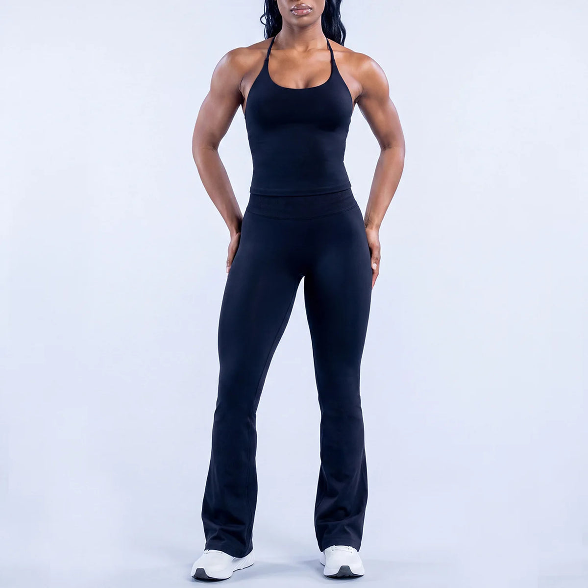 NCLAGEN Yoga Sets Women Gym Clothes 2 Pcs Seamless Twist Back Tank Top & Flares Scrunch Booty Fitness Suit Workout Activewear