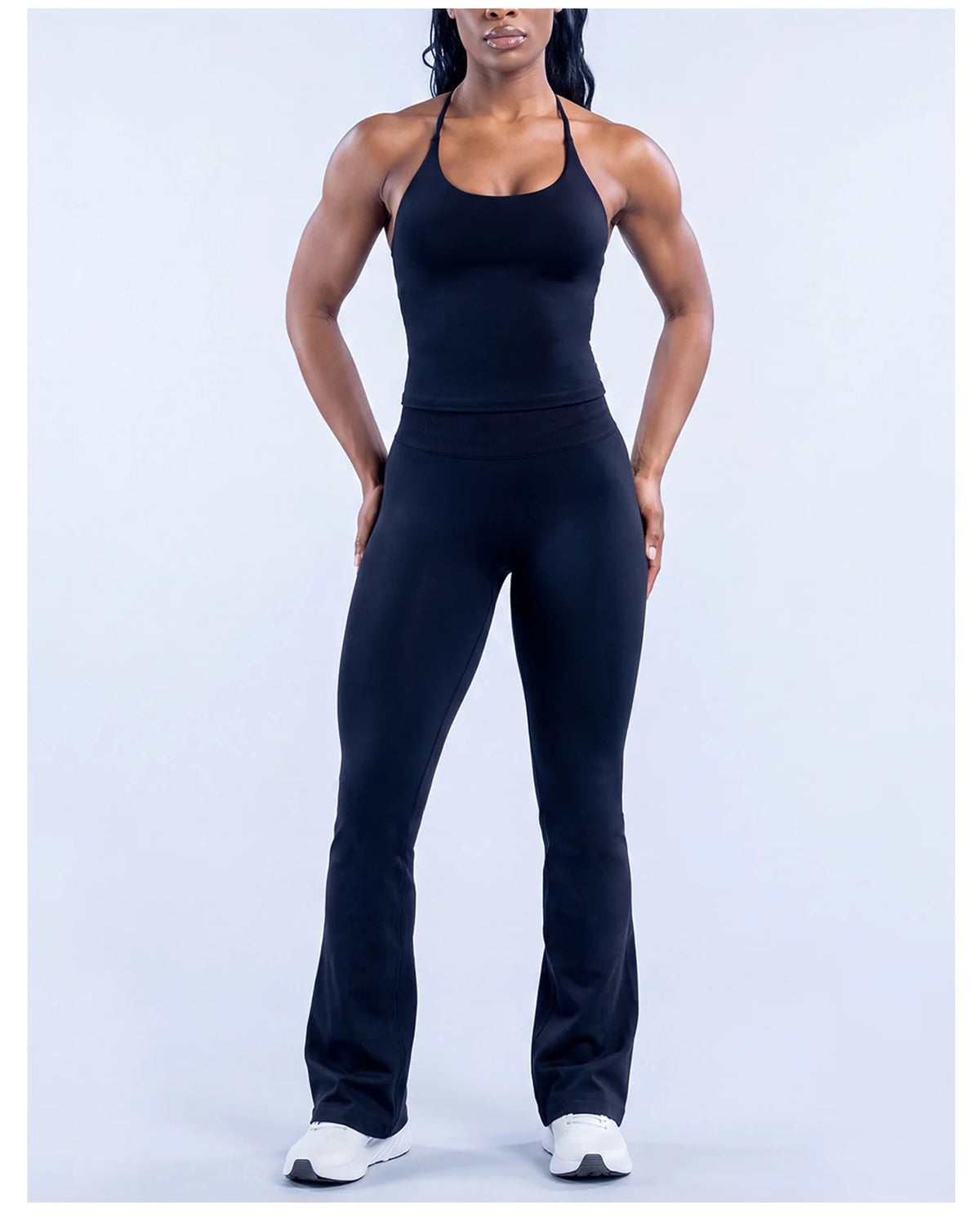 NCLAGEN Yoga Sets Women Gym Clothes 2 Pcs Seamless Twist Back Tank Top & Flares Scrunch Booty Fitness Suit Workout Activewear