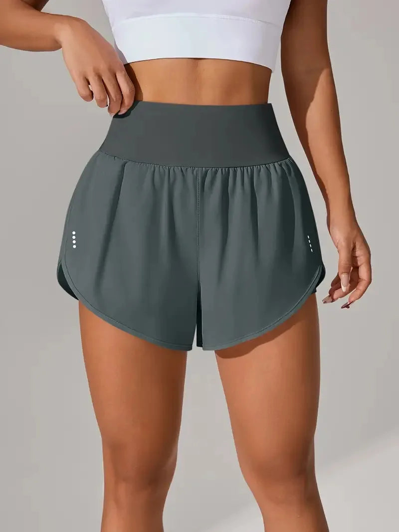 New Women's High Waisted Sports Shorts 2-in-1 Fake Two-Piece Yoga Pants Quick Dry Anti-Glare Slim Fit