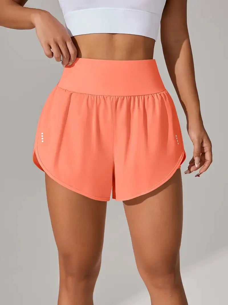 New Women's High Waisted Sports Shorts 2-in-1 Fake Two-Piece Yoga Pants Quick Dry Anti-Glare Slim Fit