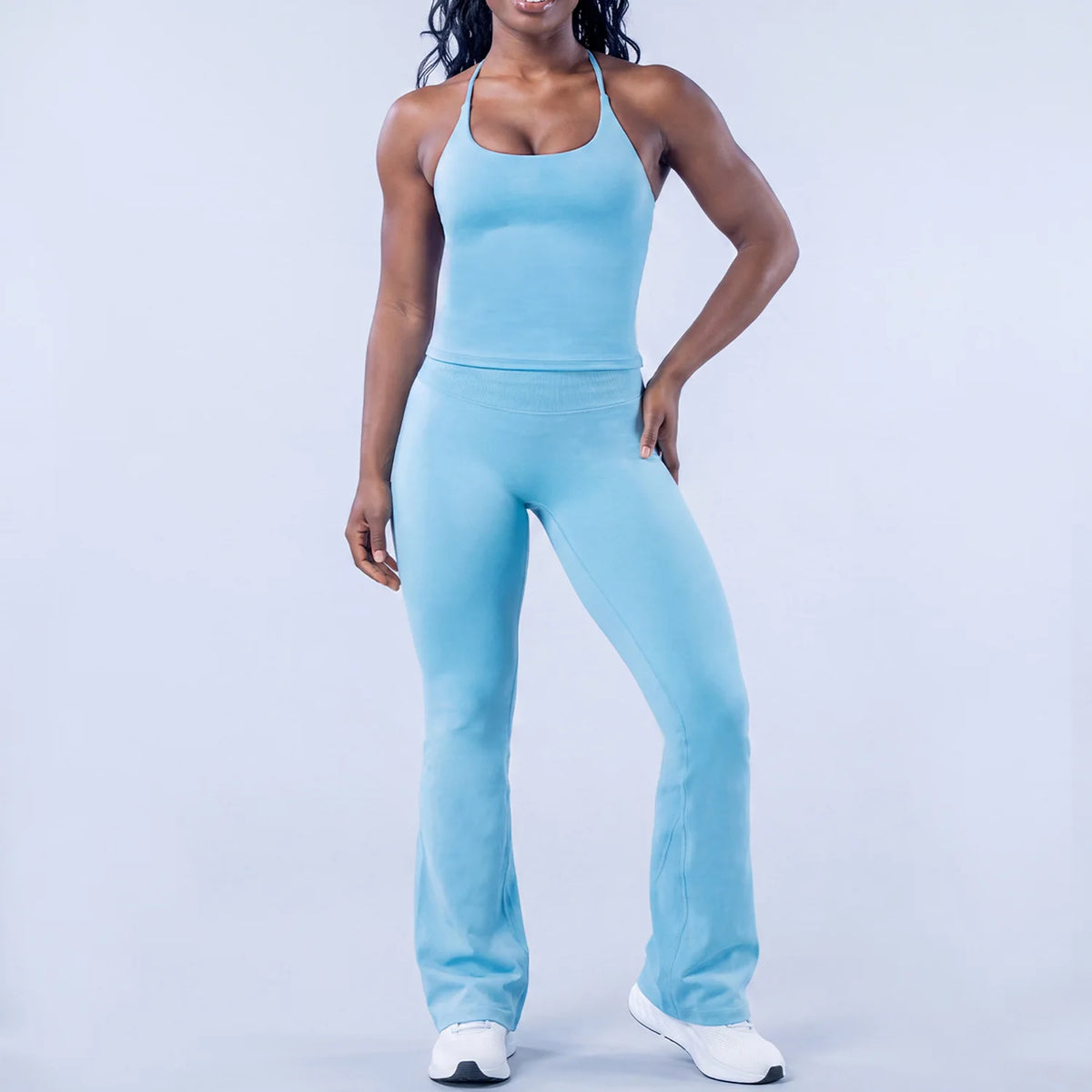 NCLAGEN Yoga Sets Women Gym Clothes 2 Pcs Seamless Twist Back Tank Top & Flares Scrunch Booty Fitness Suit Workout Activewear