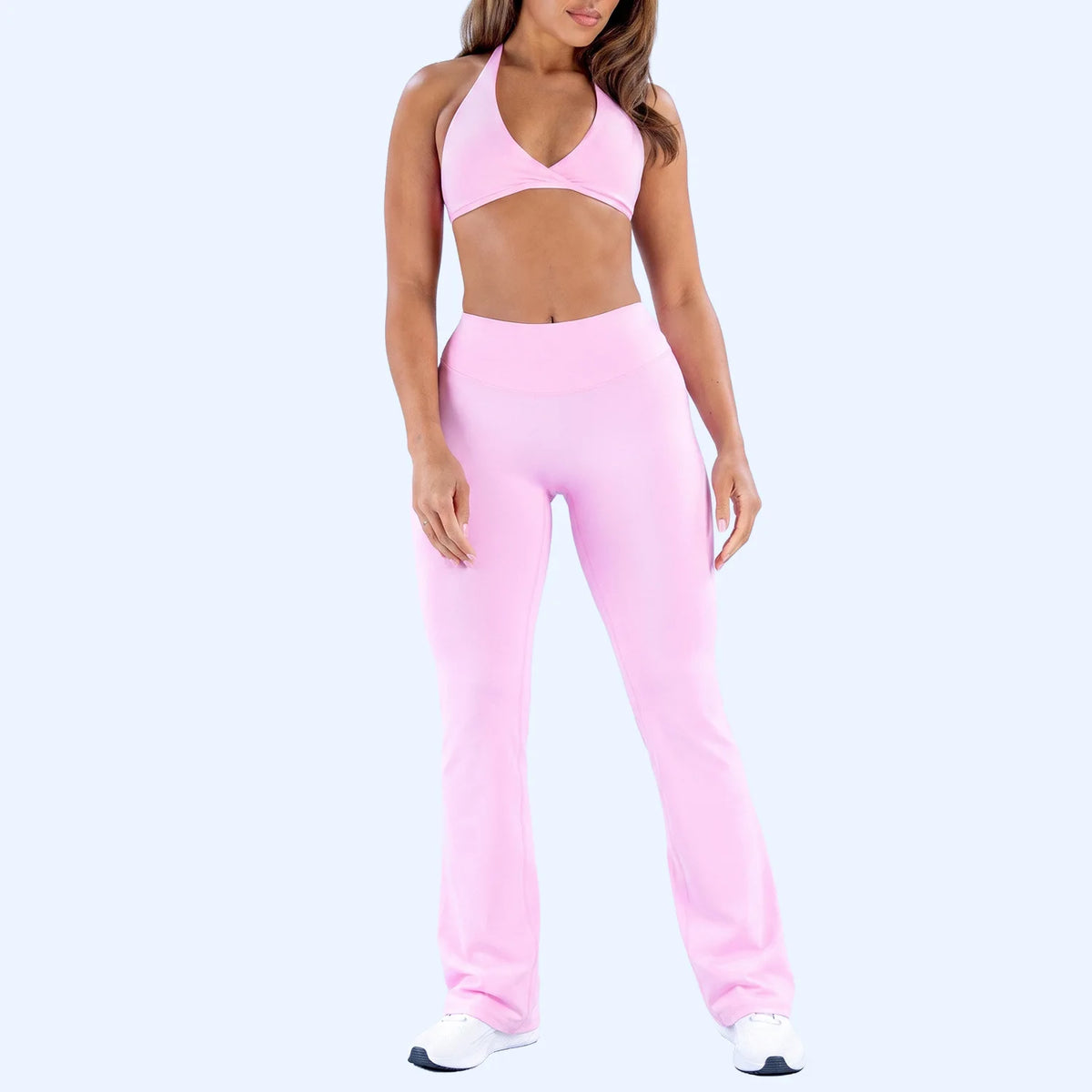 NCLAGEN Dyfe Yoga Sets Women 2 Pcs Gym Clothes Sports Halter Bra & Flare Pants Naked Feel Fitness Suit Pilates Yoga Activewear