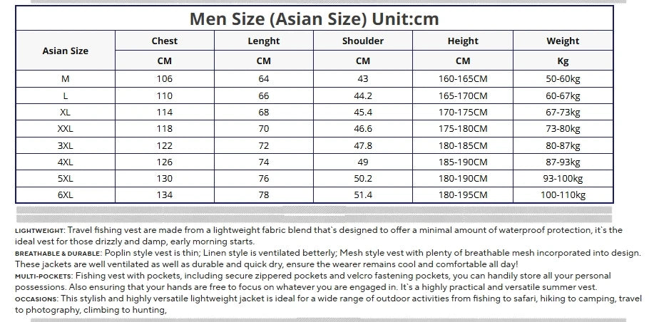 New Summer Men Outdoor Waterproof Quick Drying Cargo 5XL Vests Male Thin Mesh Breathable Waistcoats Climbing Sleeveless Jackets