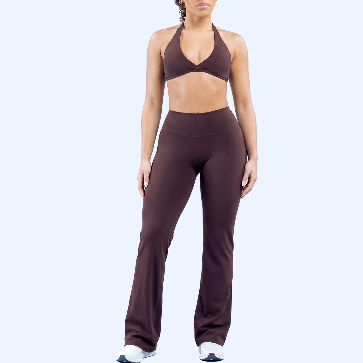 NCLAGEN Dyfe Yoga Sets Women 2 Pcs Gym Clothes Sports Halter Bra & Flare Pants Naked Feel Fitness Suit Pilates Yoga Activewear