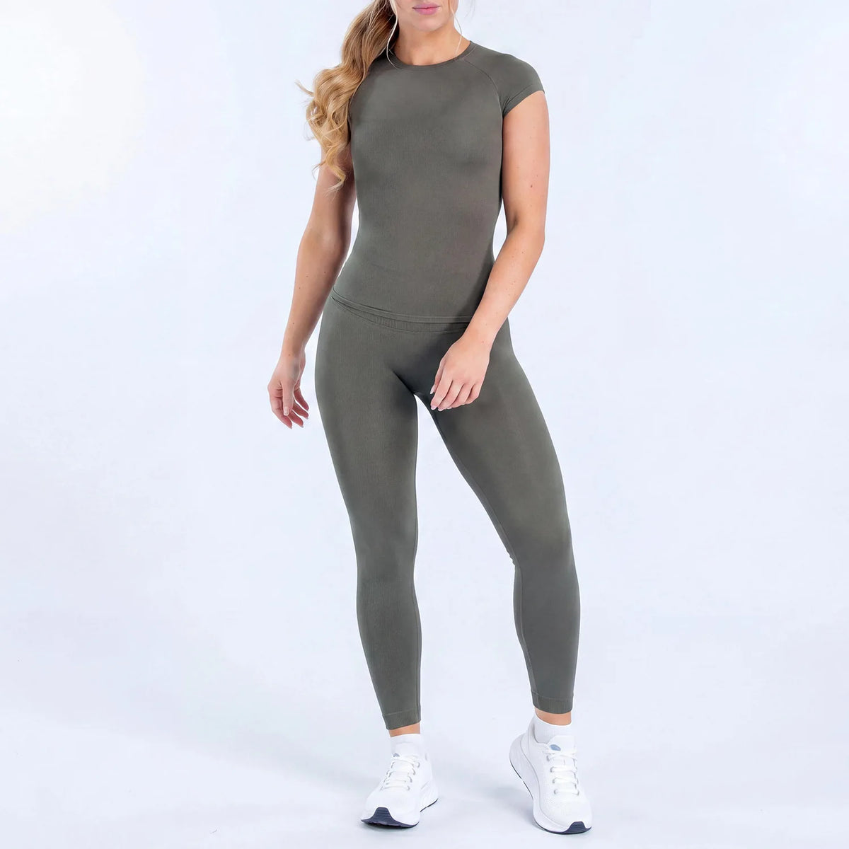 NCLAGEN Yoga Sets 18 Women Gym Clothes Defy Short Sleeve Top And Defy Leggings 2 Piece Fitness Seamless Suit Workout Sportswear