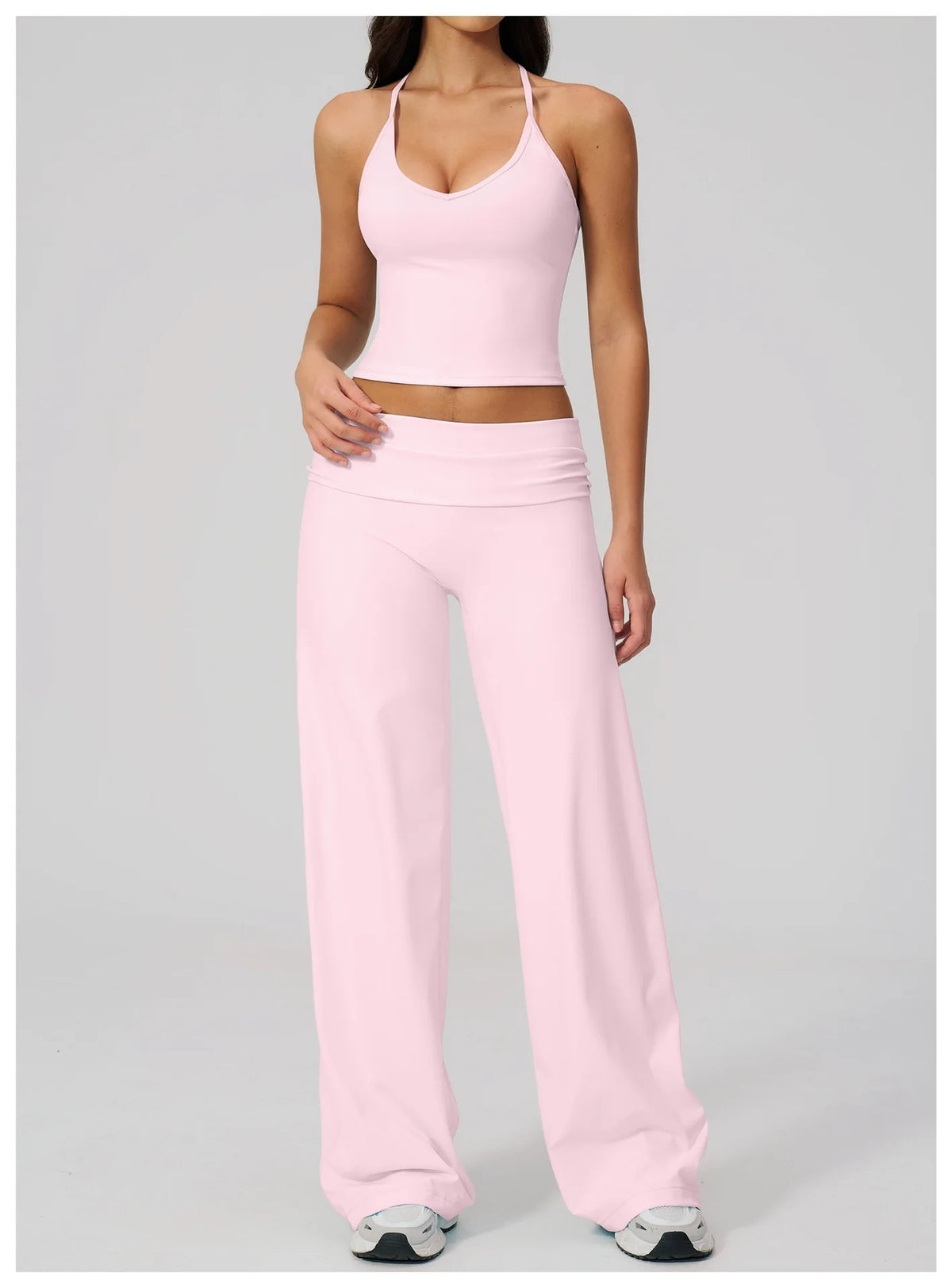 NCLAGEN Women Sportwear 2 Piece Yoga Set Pilates Tank Top Wide-leg Trousers Workout Gym Clothes Fitness Suit Speed Activewear
