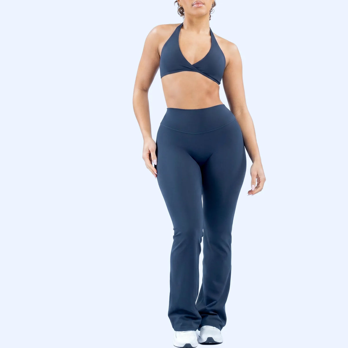 NCLAGEN Dyfe Yoga Sets Women 2 Pcs Gym Clothes Sports Halter Bra & Flare Pants Naked Feel Fitness Suit Pilates Yoga Activewear