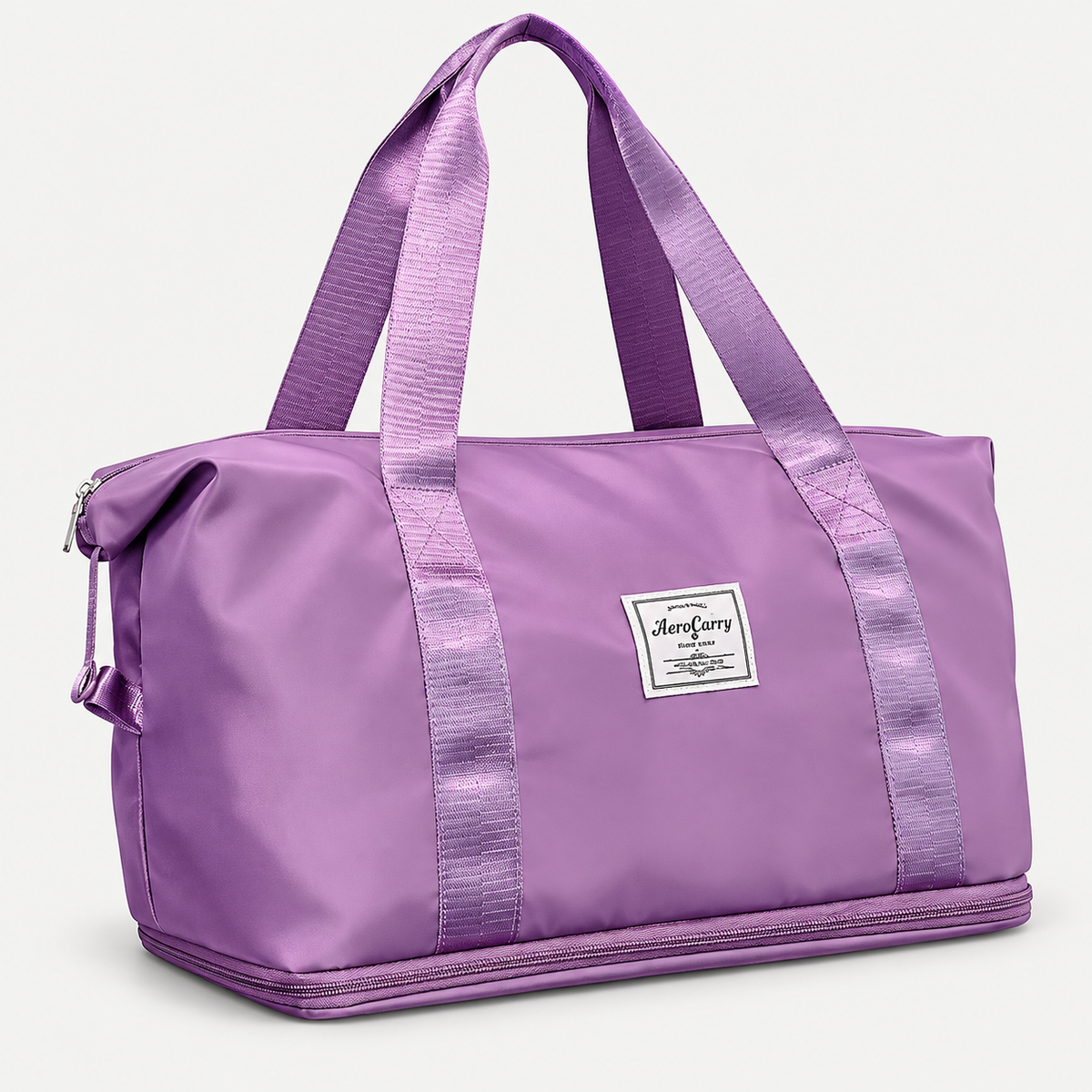 AeroCarry Travel Duffle on a warm light-grey studio background