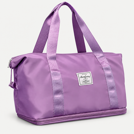 AeroCarry Travel Duffle on a warm light-grey studio background